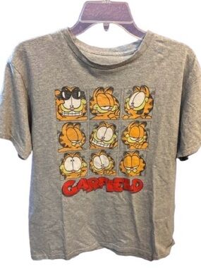 Garfield Graphic Tee Cartoon Shirt Gray Kids M Vintage Style Streetwear Y2K